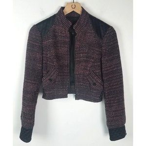 Bebe Collection Women's Sz. 4 Pink/Black/Purple Tweed Crop Long Sleeve Jacket